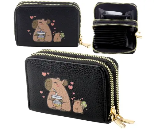 Two-compartment wallet with card compartments Kapybara Black 12.5 x 8.5cm