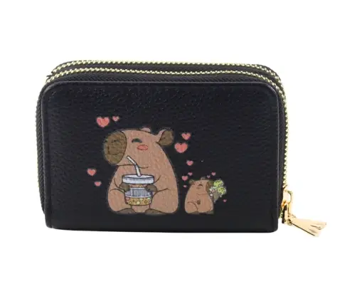 Two-compartment wallet with card compartments Kapybara Black 12.5 x 8.5cm