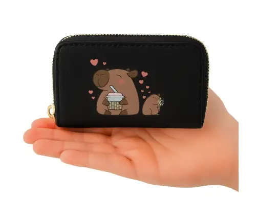 Two-compartment wallet with card compartments Kapybara Black 12.5 x 8.5cm