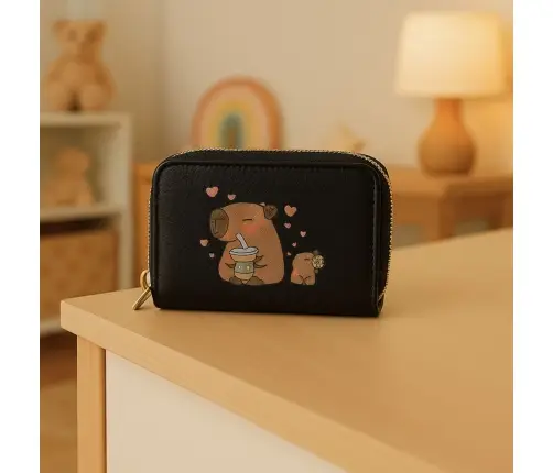 Two-compartment wallet with card compartments Kapybara Black 12.5 x 8.5cm