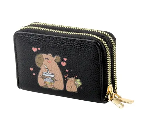 Two-compartment wallet with card compartments Kapybara Black 12.5 x 8.5cm