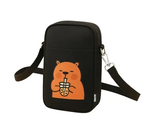 Capybara Shoulder Bag Adjustable Strap Black 20 x 14.5 cm