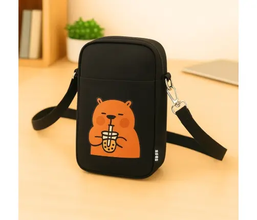 Capybara Shoulder Bag Adjustable Strap Black 20 x 14.5 cm