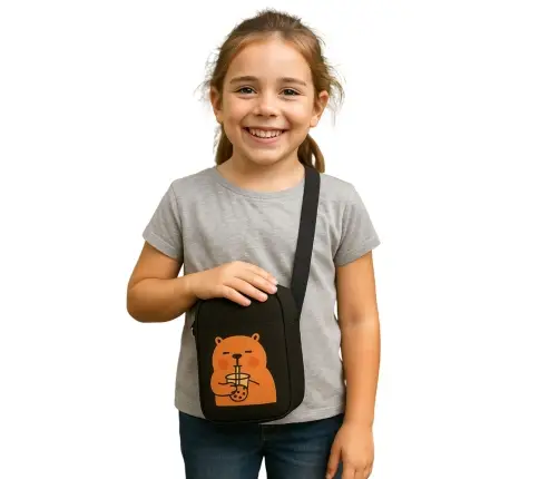 Capybara Shoulder Bag Adjustable Strap Black 20 x 14.5 cm
