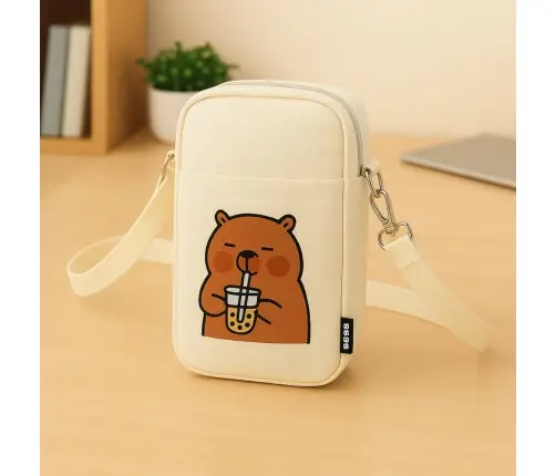 Capybara Shoulder Bag Adjustable Strap White 20 x 14.5 cm