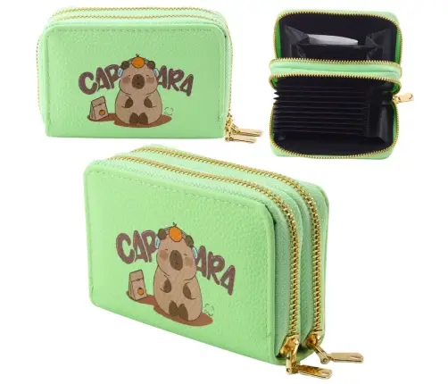Two-compartment wallet with card compartments Kapybara Green 12.5 x 8.5cm