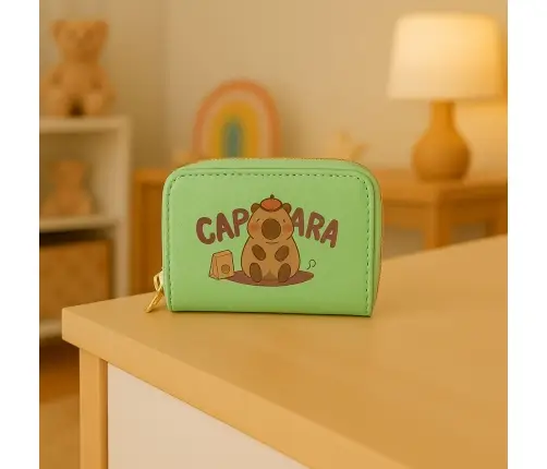 Two-compartment wallet with card compartments Kapybara Green 12.5 x 8.5cm