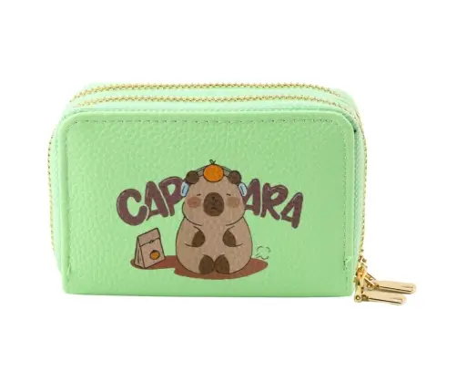 Two-compartment wallet with card compartments Kapybara Green 12.5 x 8.5cm