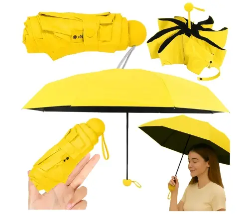 Folding Pocket Umbrella with UV Protection UPF 50+ Case Yellow 90 cm