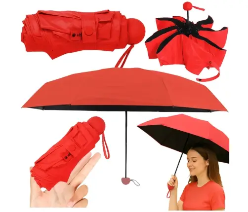Folding Pocket Umbrella with UV Protection UPF 50+ Case Red 90 cm