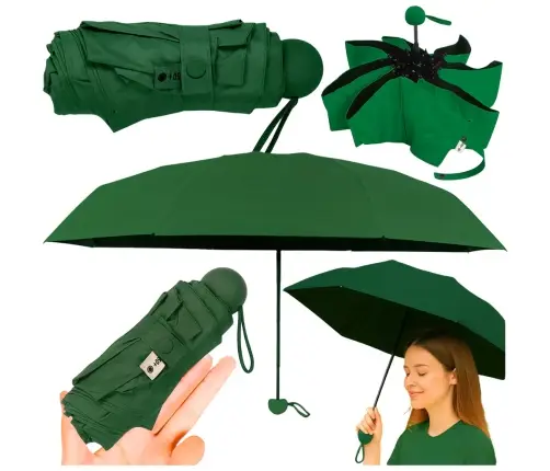 Folding Pocket Umbrella with UV Protection UPF 50+ Green Case 90 cm