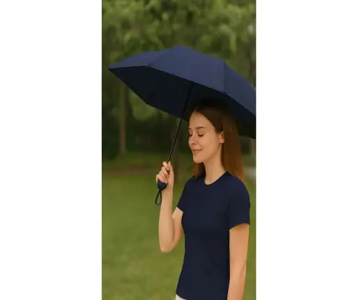 Folding Pocket Umbrella with UV Protection UPF 50+, Case, Navy Blue, 90 cm