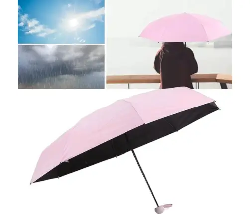 Folding Pocket Umbrella with UV Protection UPF 50+ Pink Case 90 cm