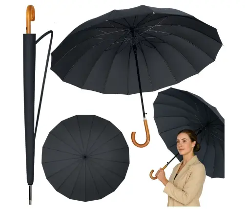 Large Automatic Umbrella with Arm Cover 24-Rib Black 115 cm