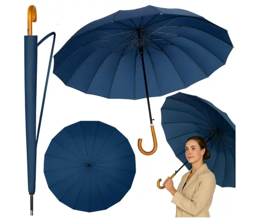 Large Automatic Umbrella with Shoulder Cover 24-Rib Navy Blue 115 cm