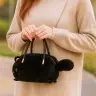 Plush Cat-Shaped Handbag with Chain Handles, Black