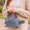 Plush Cat-Shaped Handbag with Chain Handles Gray