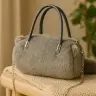 Plush Cat-Shaped Handbag with Chain Handles Gray