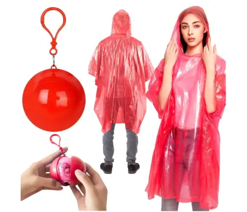 Raincoat Cloak with Ball Keychain Red