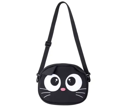 Cat Pouch Bag Zippered Pocket Adjustable Strap Black 21 x 16 cm