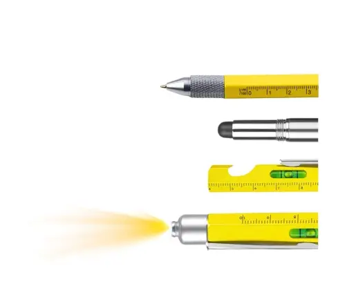 8-in-1 Multifunctional Pen Spirit Level LED Flashlight Screwdriver Yellow
