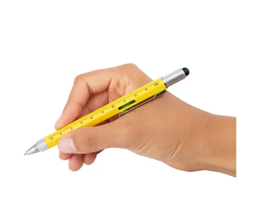 8-in-1 Multifunctional Pen Spirit Level LED Flashlight Screwdriver Yellow