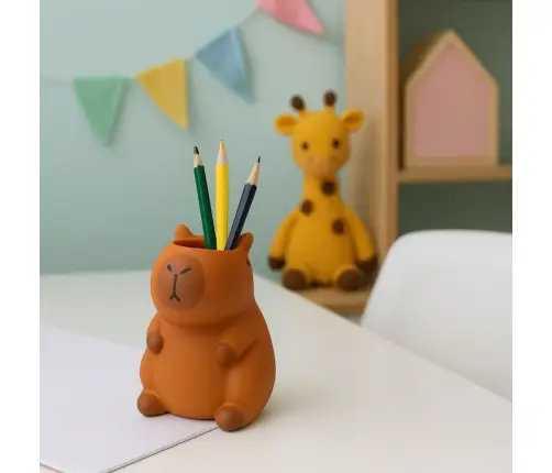Capybara Pen Holder Figurine Organizer Brown 10 x 7 cm
