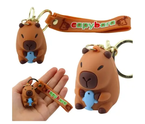 Keychain Figurine Capybara With Dolphin Pendant Carabiner Ring