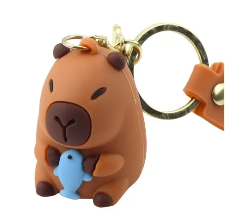 Keychain Figurine Capybara With Dolphin Pendant Carabiner Ring
