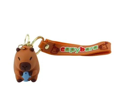 Keychain Figurine Capybara With Dolphin Pendant Carabiner Ring