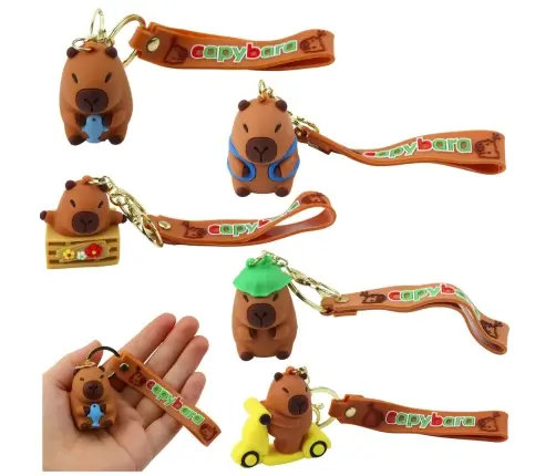 Keychain Figurine Capybara With Dolphin Pendant Carabiner Ring
