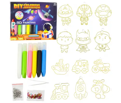 3D DIY Space Painting Set 6 Paints Pendants 12 pcs.