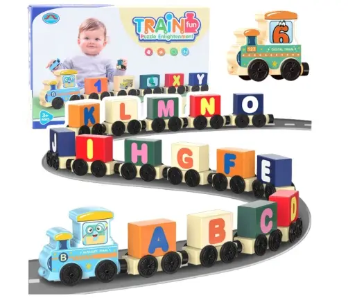 Educational Train, Letters, Numbers, Colorful, 16 pcs.