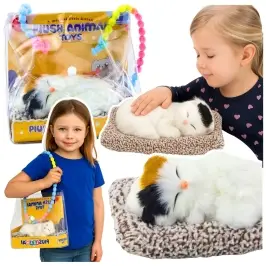 Sleeping White Cat on a Pillow Figurine with Fur Bag Sounds