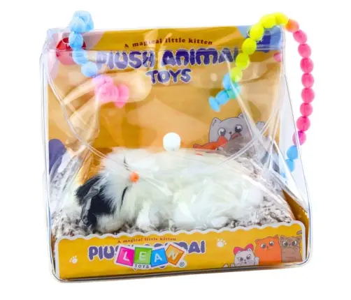 Sleeping White Cat on a Pillow Figurine with Fur Bag Sounds