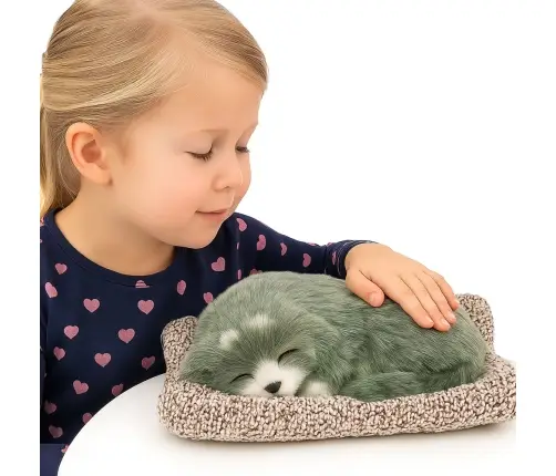 Sleeping Husky Dog on a Pillow Figurine with Fur Bag Sounds