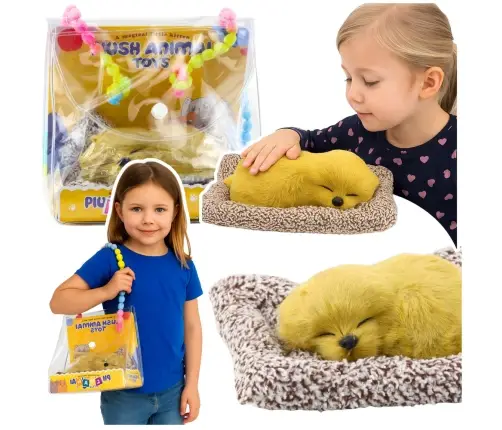 Sleeping Labrador on a Pillow Figurine with Fur Transparent Bag Sounds