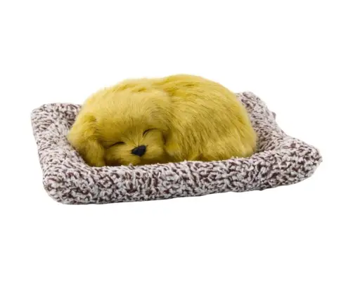 Sleeping Labrador Puppy on a Pillow Figurine with Fur and Transparent Bag