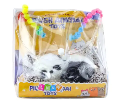 Sleeping Panda on a Pillow Figurine with Fur and Transparent Bag