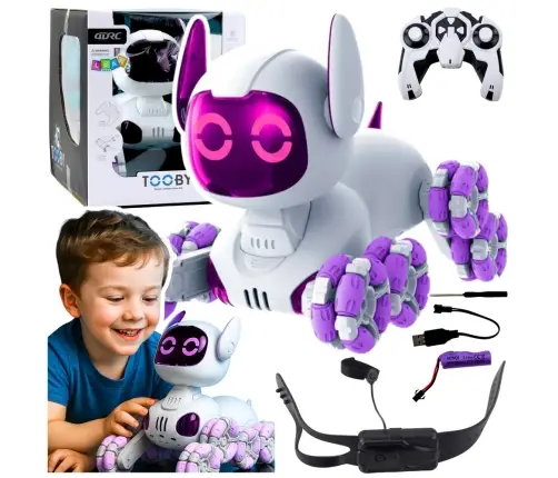 TOOBY Robot Dog Remote Controlled RC 360° Lights Sounds White and Purple