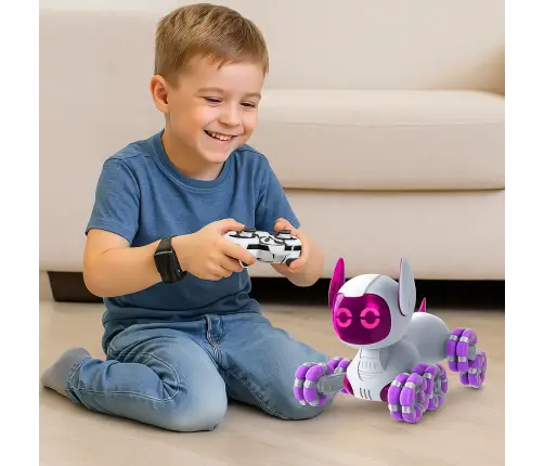 TOOBY Robot Dog Remote Controlled RC 360° Lights Sounds White and Purple