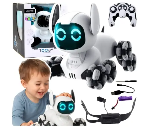 TOOBY Robot Dog Remote Controlled RC 360° Lights Sounds Black and White