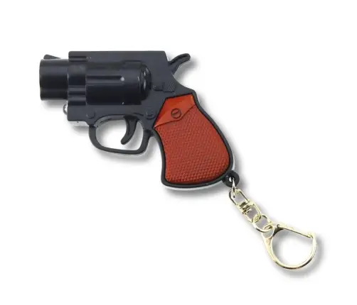 Mini Pistol Revolver Keychain Gadget LED Light Laser 6.5 cm