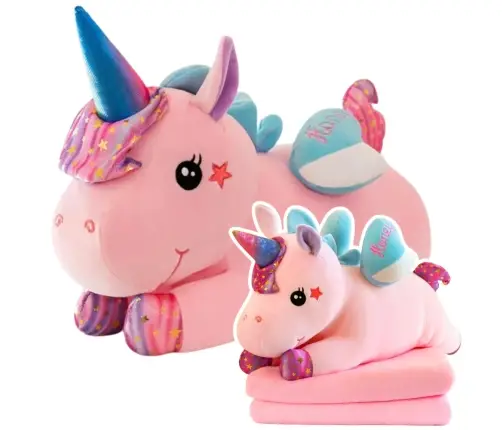 Plush Unicorn Cuddly Toy with Blanket 160 x 110cm Pink 55cm