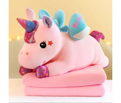 Plush Unicorn Cuddly Toy with Blanket 160 x 110cm Pink 55cm