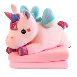 Plush Unicorn Cuddly Toy with Blanket 160 x 110cm Pink 55cm