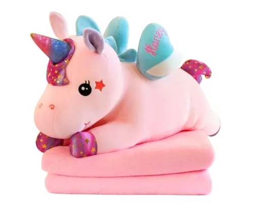 Plush Unicorn Cuddly Toy with Blanket 160 x 110cm Pink 55cm