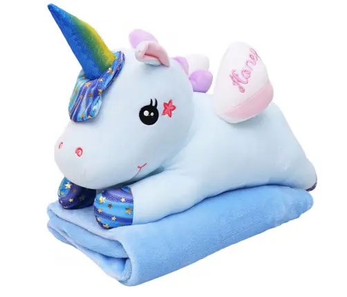Plush Unicorn Cuddly Toy with Blanket 160x110cm Blue 55cm