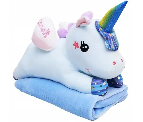 Plush Unicorn Cuddly Toy with Blanket 160x110cm Blue 55cm