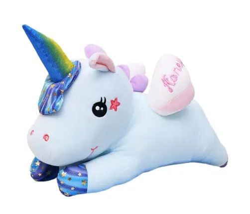 Plush Unicorn Cuddly Toy with Blanket 160x110cm Blue 55cm